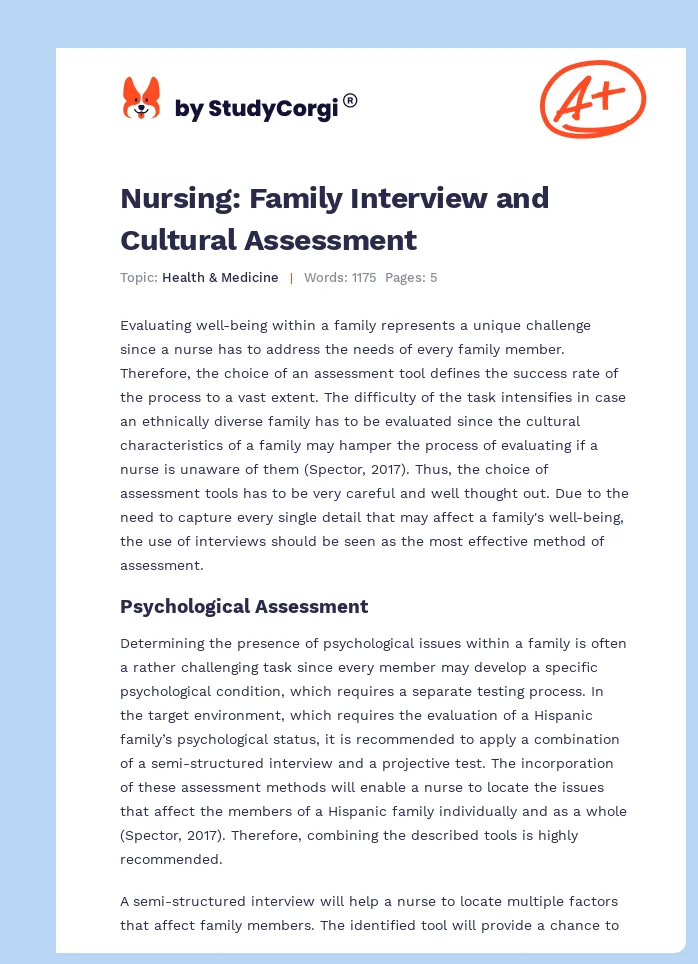 Nursing: Family Interview and Cultural Assessment. Page 1