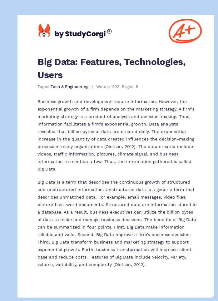 Big Data: Features, Technologies, Users. Page 1