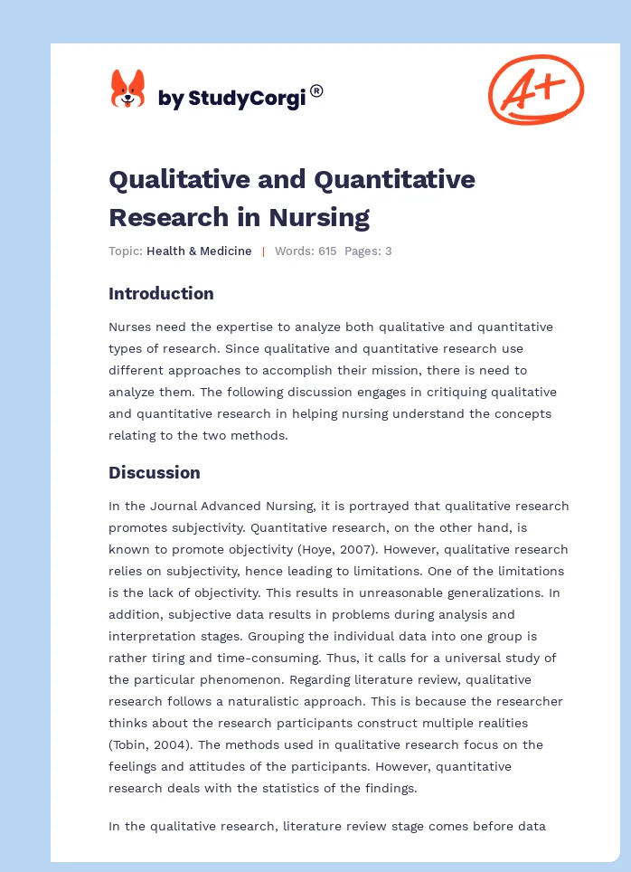 Qualitative and Quantitative Research in Nursing. Page 1