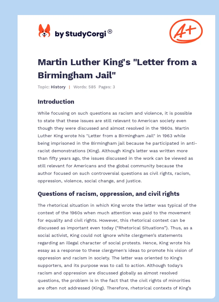 Martin Luther King's "Letter from a Birmingham Jail". Page 1