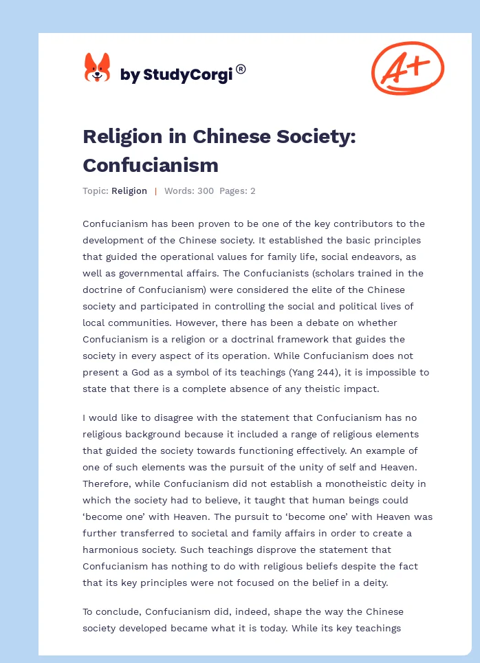 Religion in Chinese Society: Confucianism. Page 1