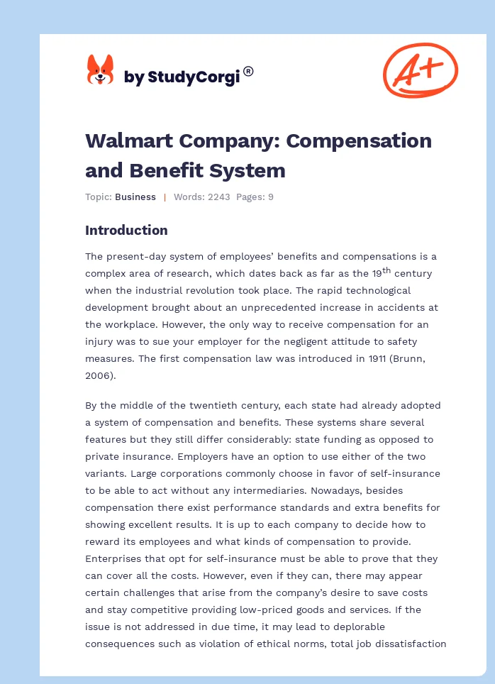 Walmart Company: Compensation and Benefit System. Page 1