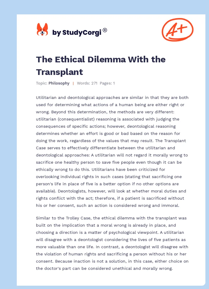 The Ethical Dilemma With the Transplant. Page 1