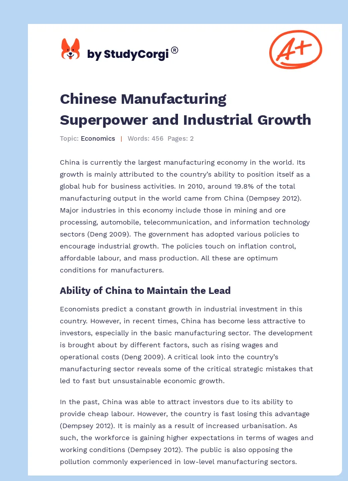 Chinese Manufacturing Superpower and Industrial Growth. Page 1