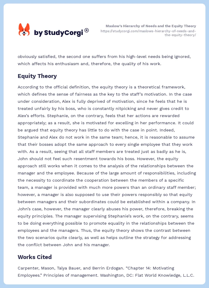 Maslow’s Hierarchy of Needs and the Equity Theory. Page 2