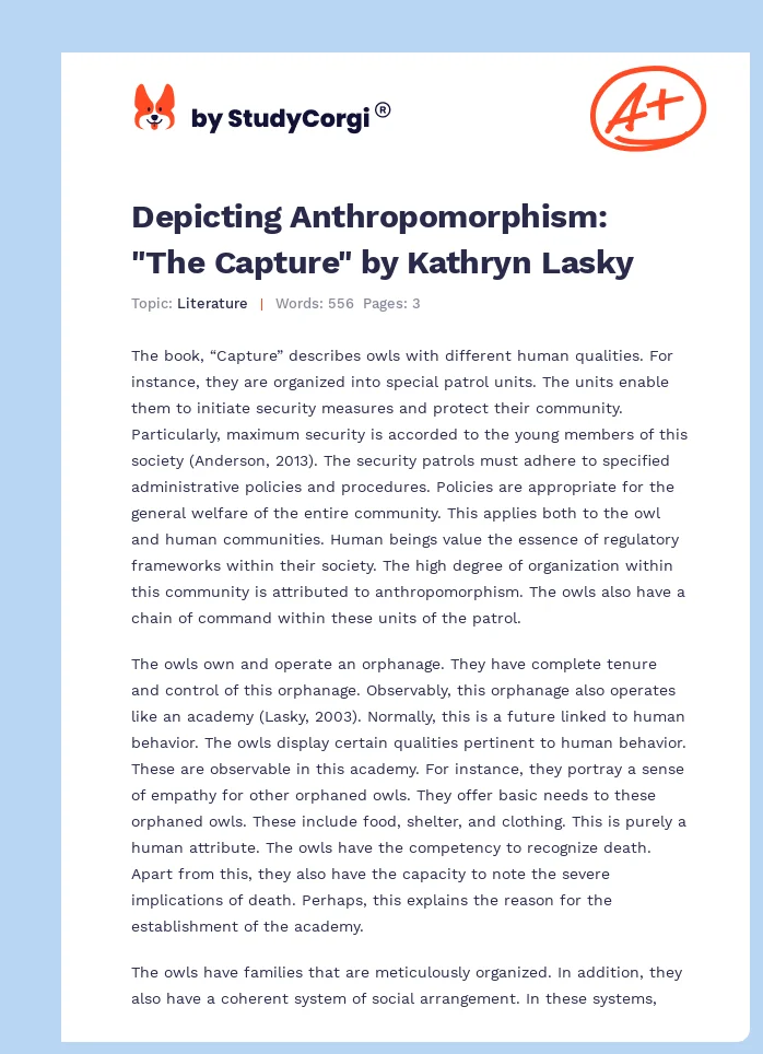 Depicting Anthropomorphism: "The Capture" by Kathryn Lasky. Page 1