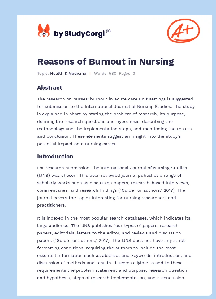 Reasons of Burnout in Nursing. Page 1