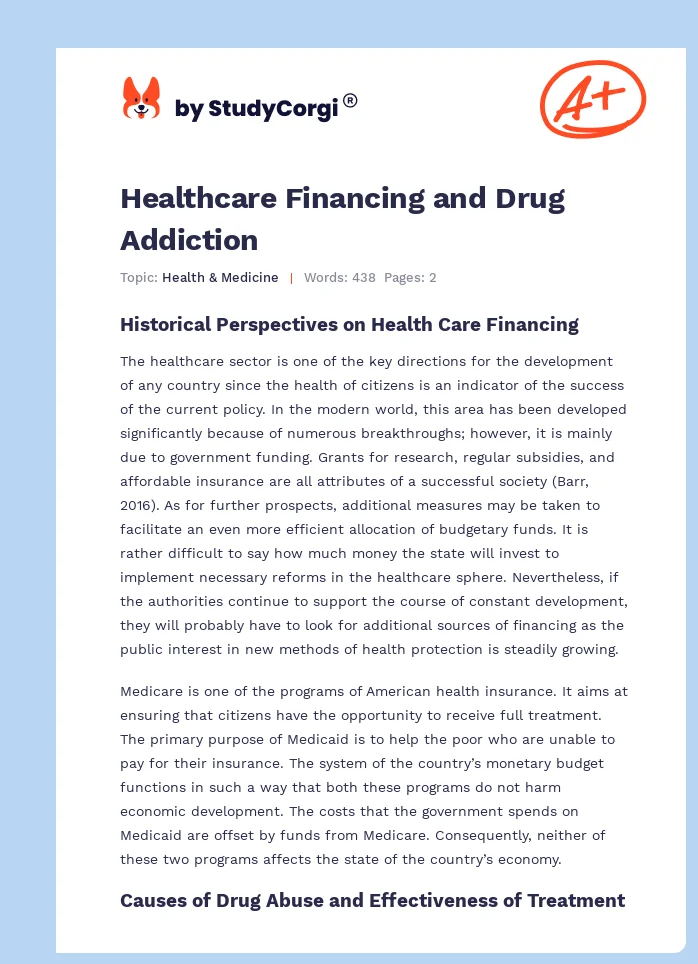 Healthcare Financing and Drug Addiction. Page 1