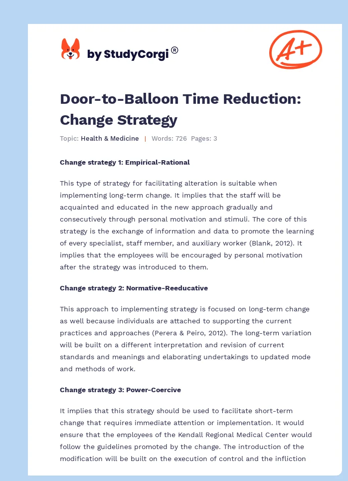 Door-to-Balloon Time Reduction: Change Strategy. Page 1
