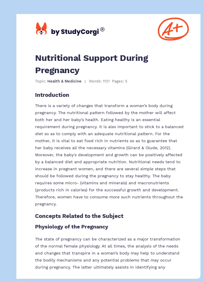 Nutritional Support During Pregnancy. Page 1