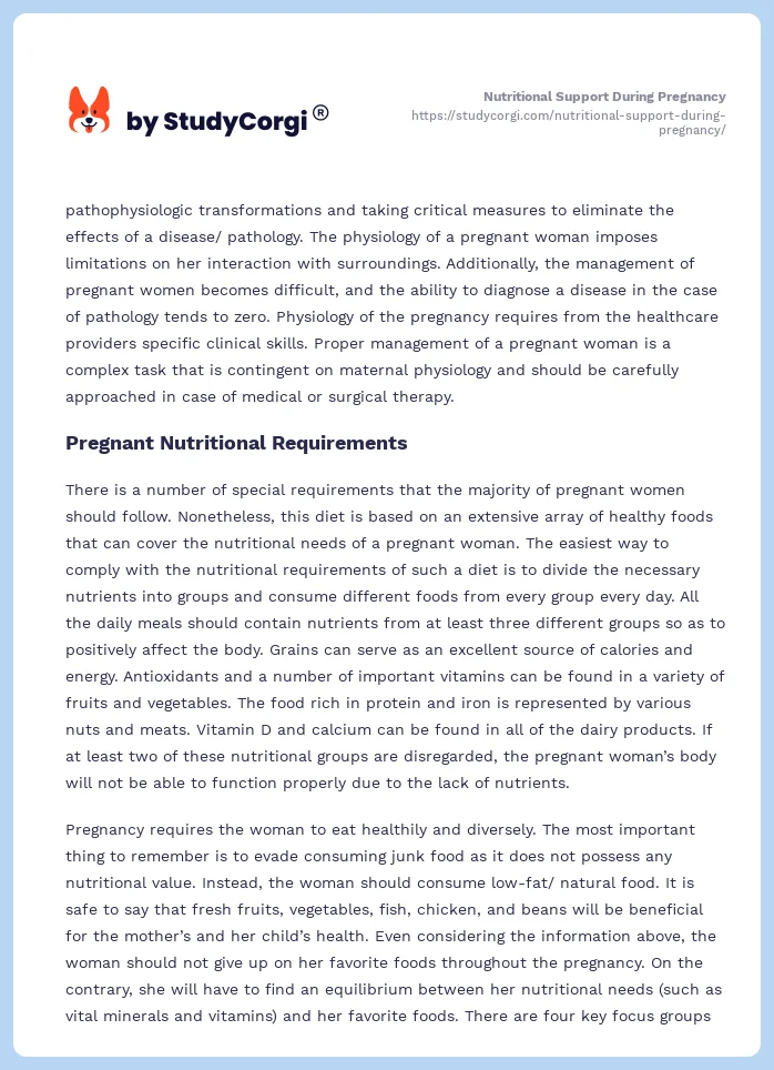 Nutritional Support During Pregnancy. Page 2