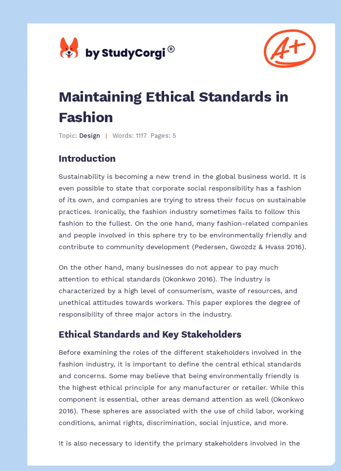Maintaining Ethical Standards in Fashion. Page 1