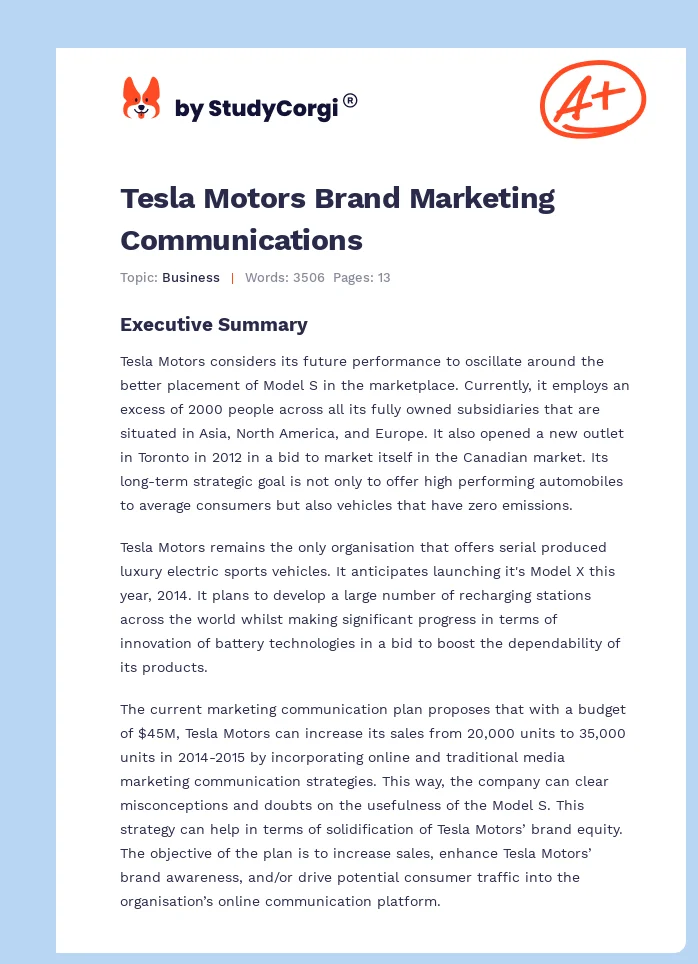 Tesla Motors Brand Marketing Communications. Page 1