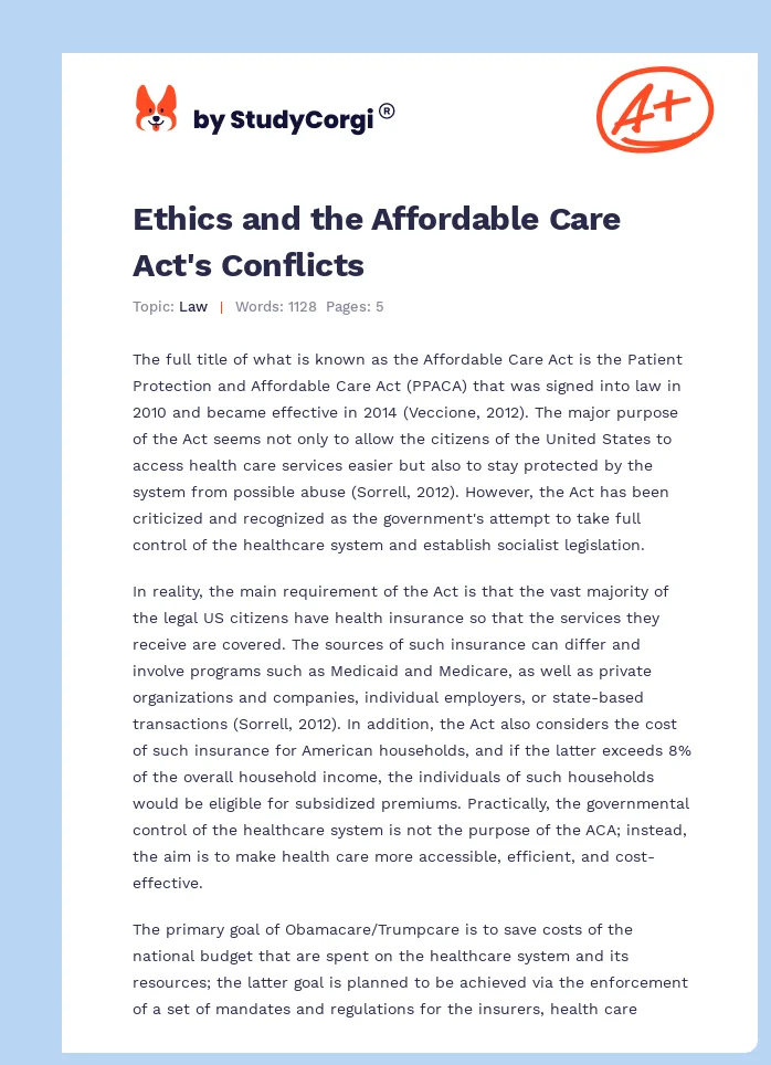 Ethics and the Affordable Care Act's Conflicts. Page 1