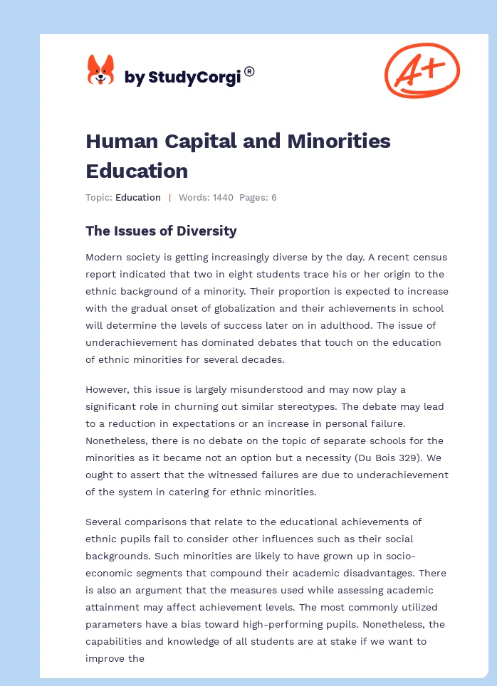 Human Capital and Minorities Education. Page 1