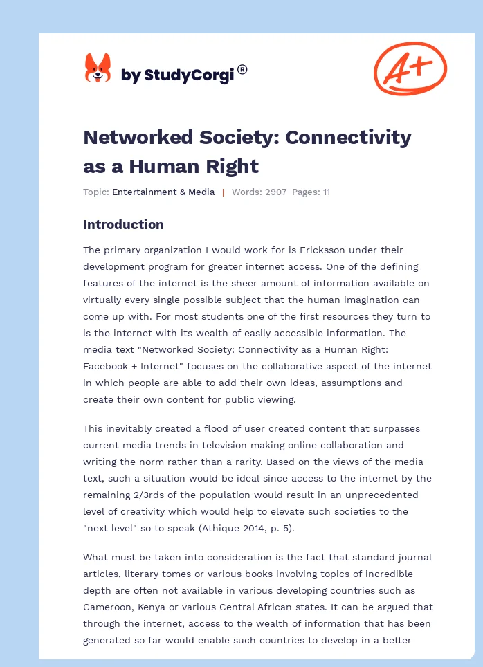 Networked Society: Connectivity as a Human Right. Page 1