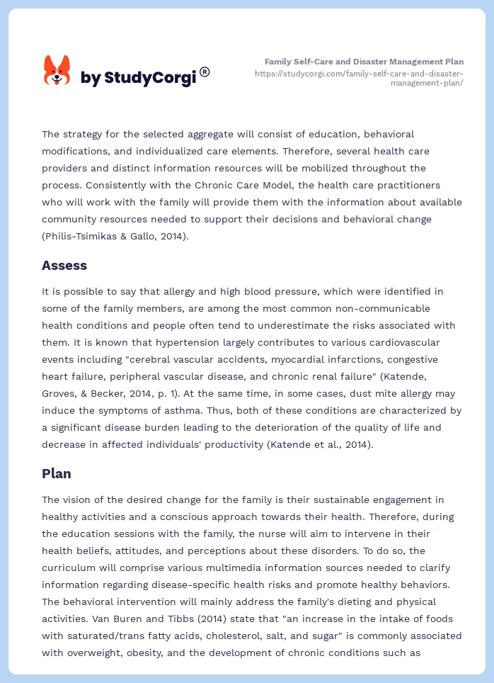 Family Self-Care and Disaster Management Plan. Page 2
