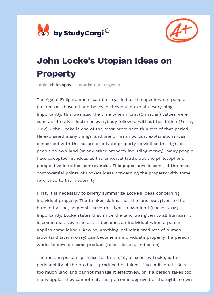 John Locke’s Utopian Ideas on Property. Page 1
