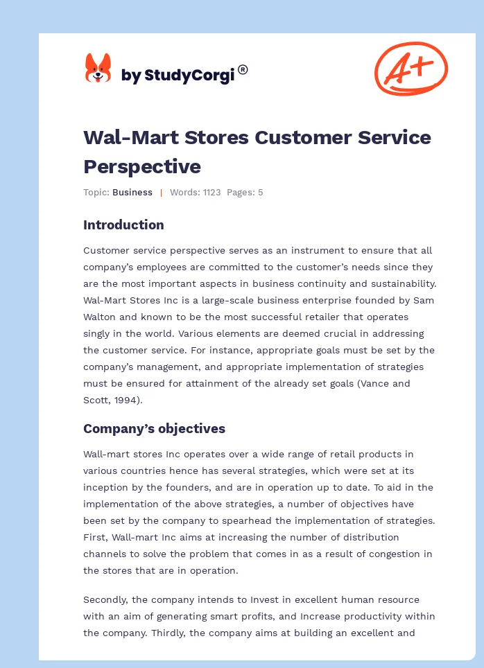 Wal-Mart Stores Customer Service Perspective. Page 1