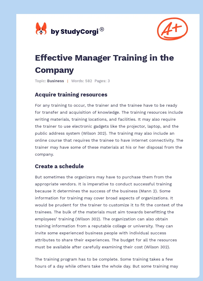 Effective Manager Training in the Company. Page 1