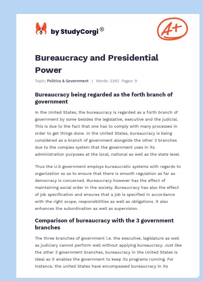 Bureaucracy and Presidential Power. Page 1