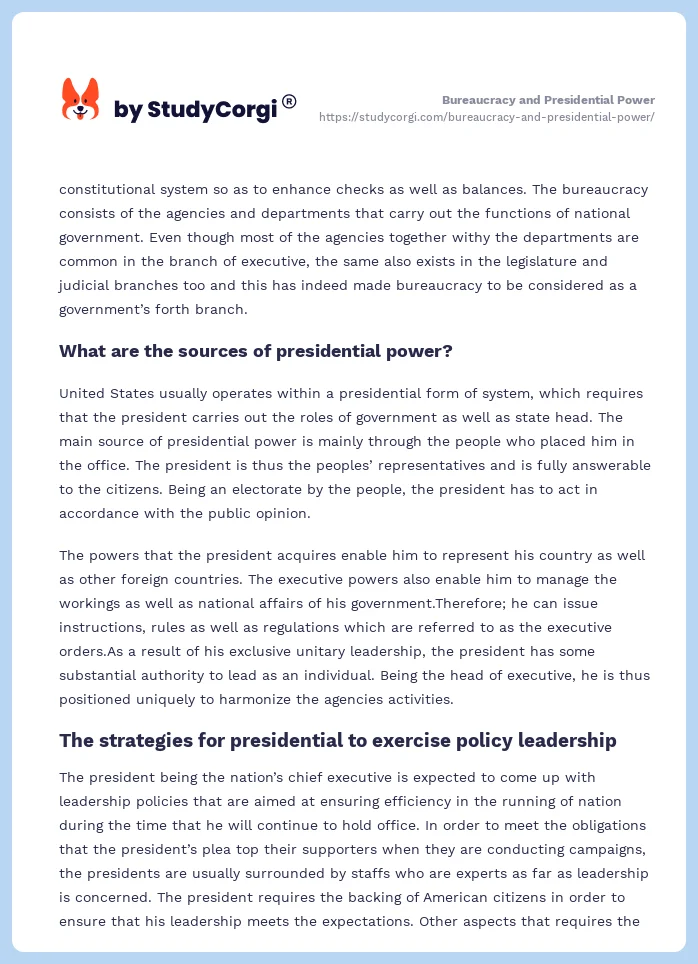 Bureaucracy and Presidential Power. Page 2