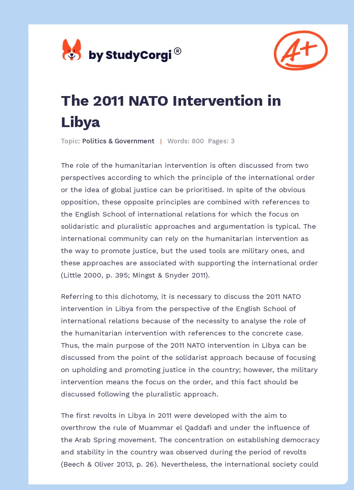 The 2011 NATO Intervention in Libya. Page 1