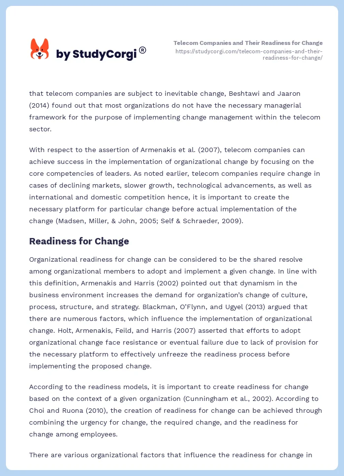 Telecom Companies and Their Readiness for Change. Page 2