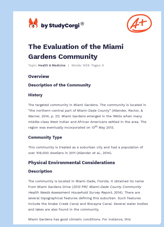 The Evaluation of the Miami Gardens Community. Page 1