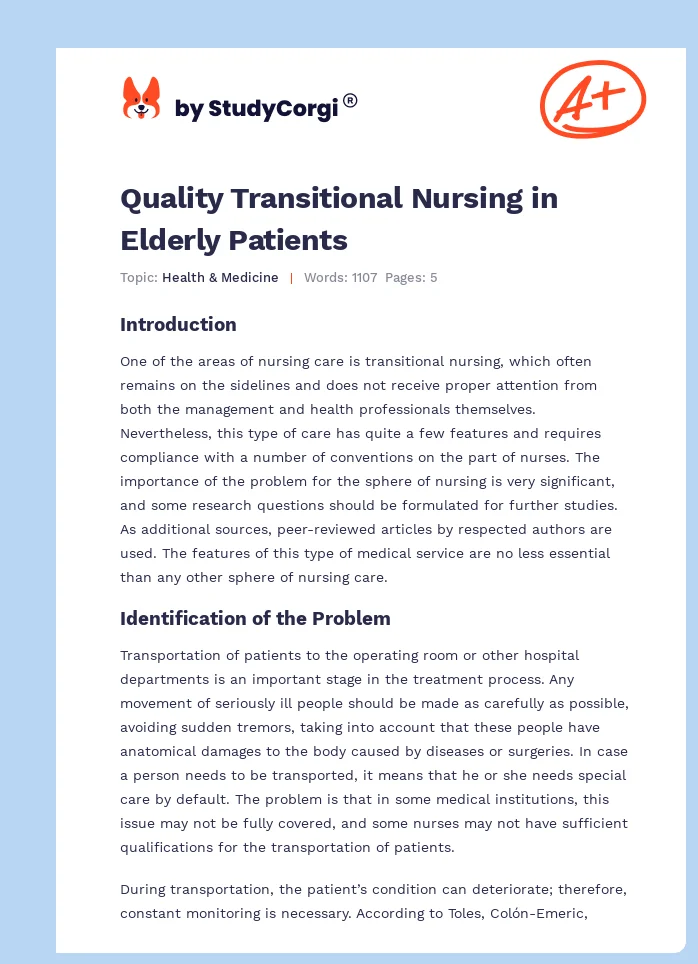 Quality Transitional Nursing in Elderly Patients. Page 1