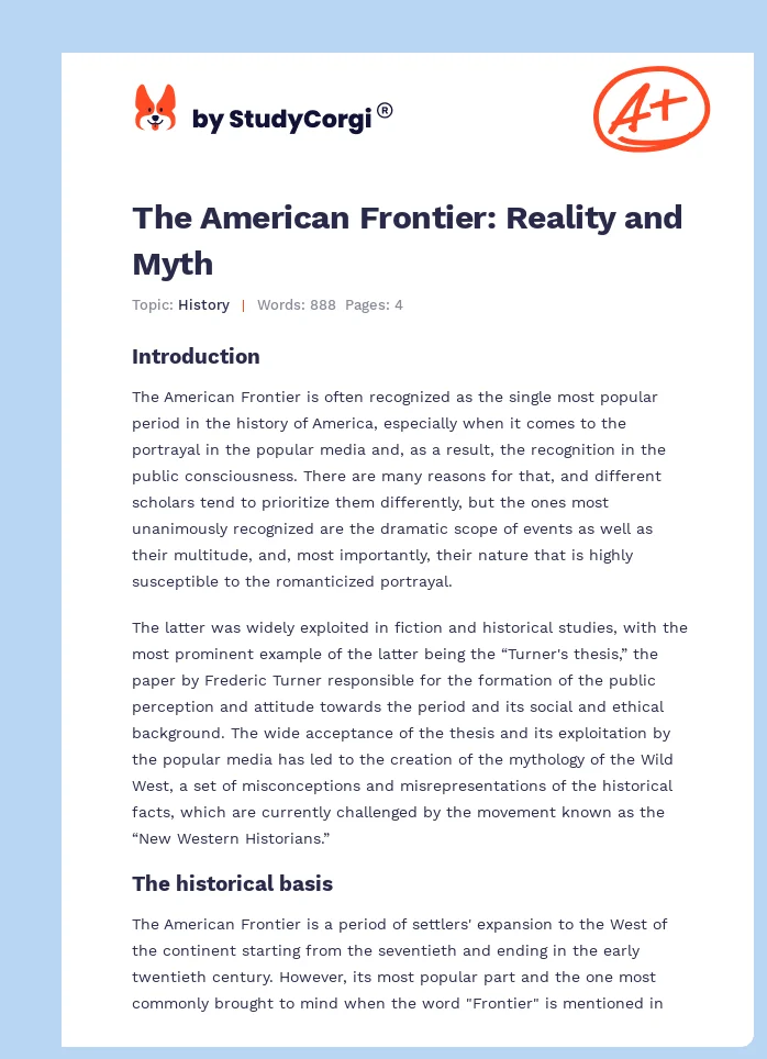 The American Frontier: Reality and Myth. Page 1