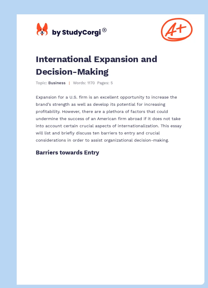 International Expansion and Decision-Making. Page 1