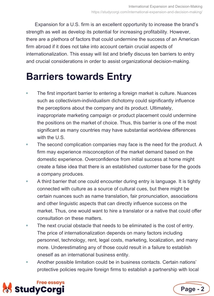 International Expansion and Decision-Making. Page 2