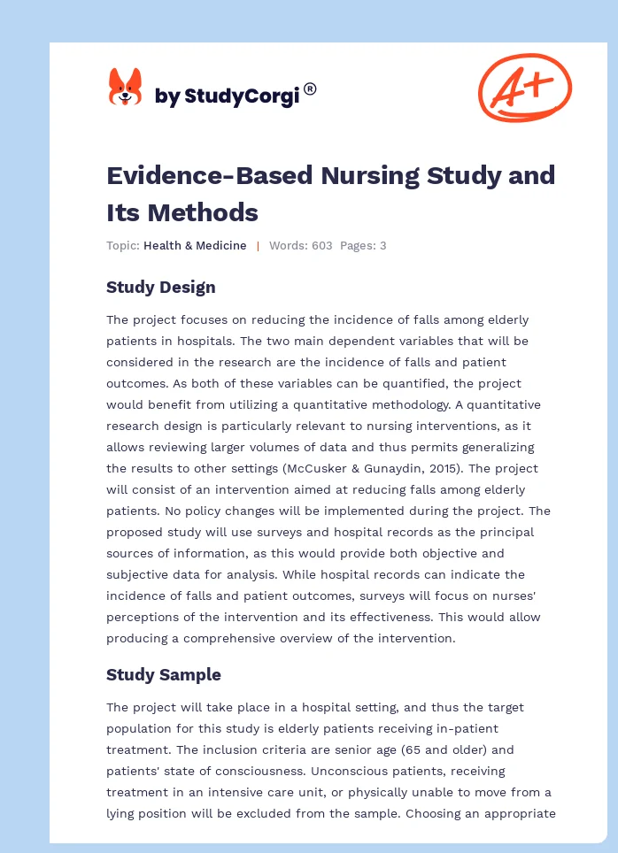 Evidence-Based Nursing Study and Its Methods. Page 1