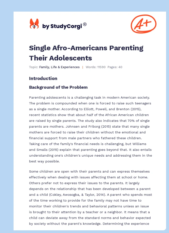 Single Afro-Americans Parenting Their Adolescents. Page 1