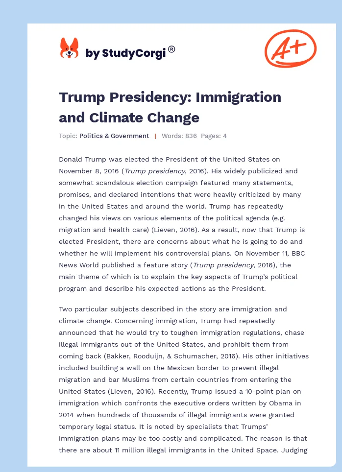 Trump Presidency: Immigration and Climate Change. Page 1
