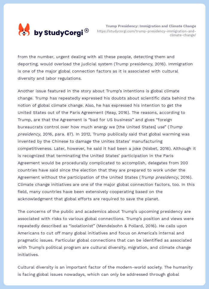 Trump Presidency: Immigration and Climate Change. Page 2