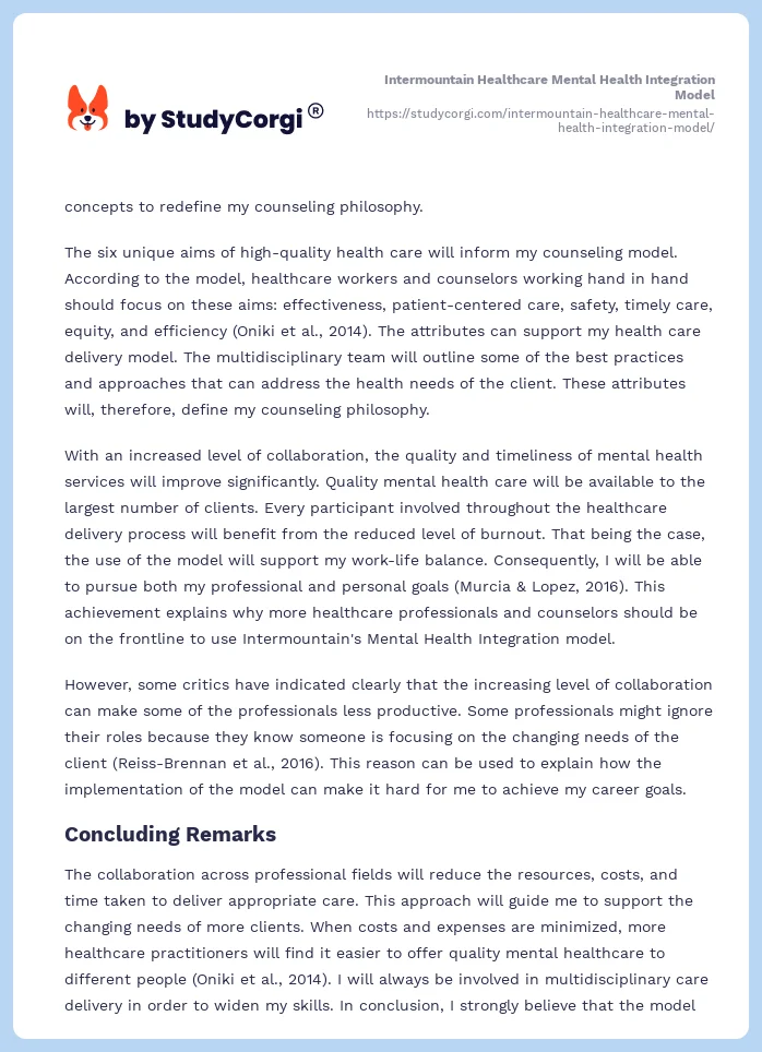 Intermountain Healthcare Mental Health Integration Model. Page 2