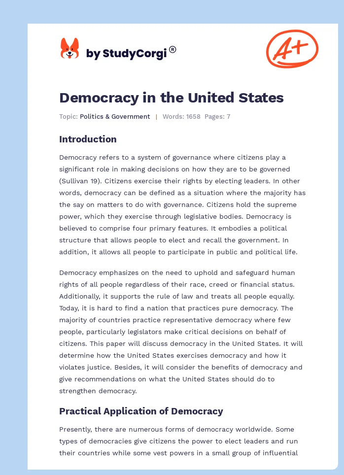 Democracy in the United States. Page 1