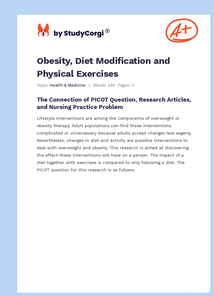 Obesity, Diet Modification and Physical Exercises. Page 1