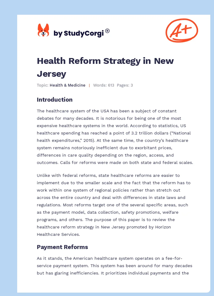 Health Reform Strategy in New Jersey. Page 1