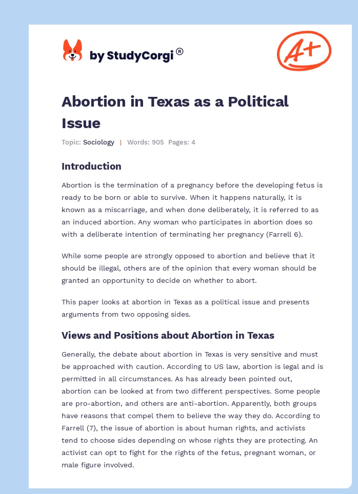 Abortion in Texas as a Political Issue. Page 1