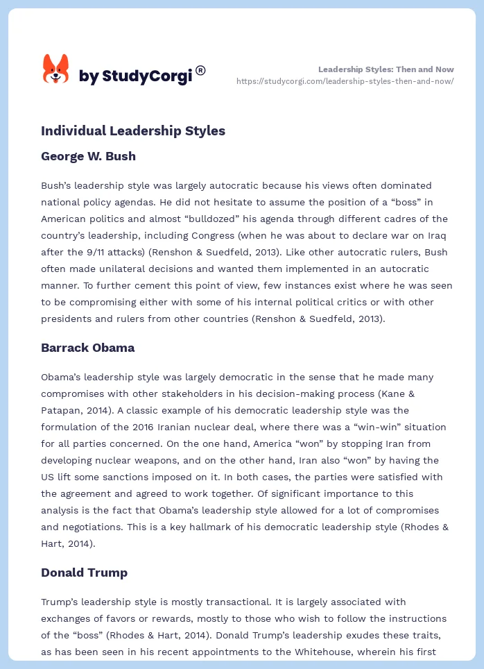 Leadership Styles: Then and Now. Page 2