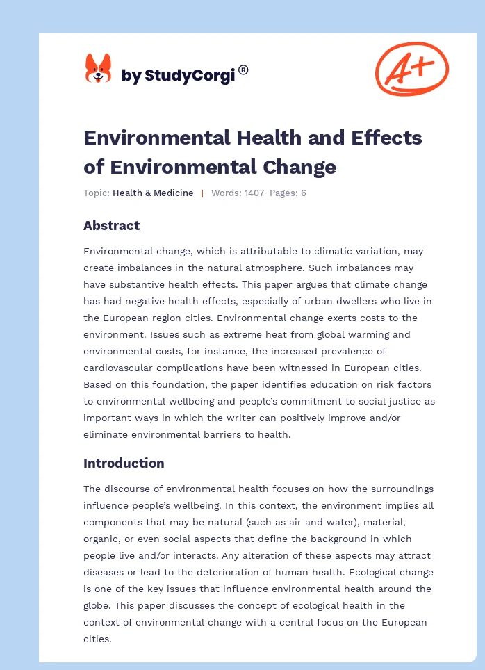 Environmental Health and Effects of Environmental Change. Page 1