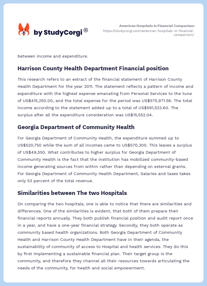 American Hospitals in Financial Comparison. Page 2