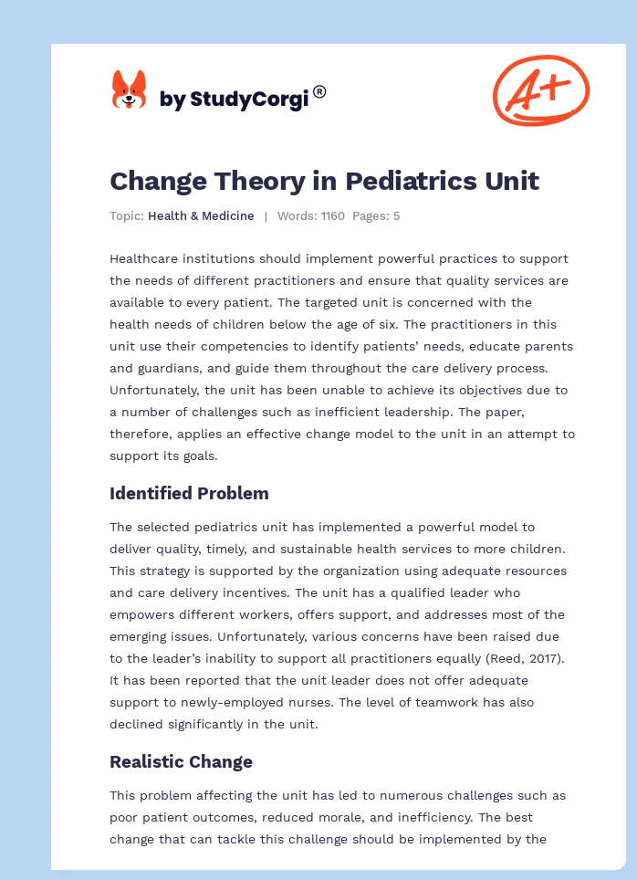 Change Theory in Pediatrics Unit. Page 1