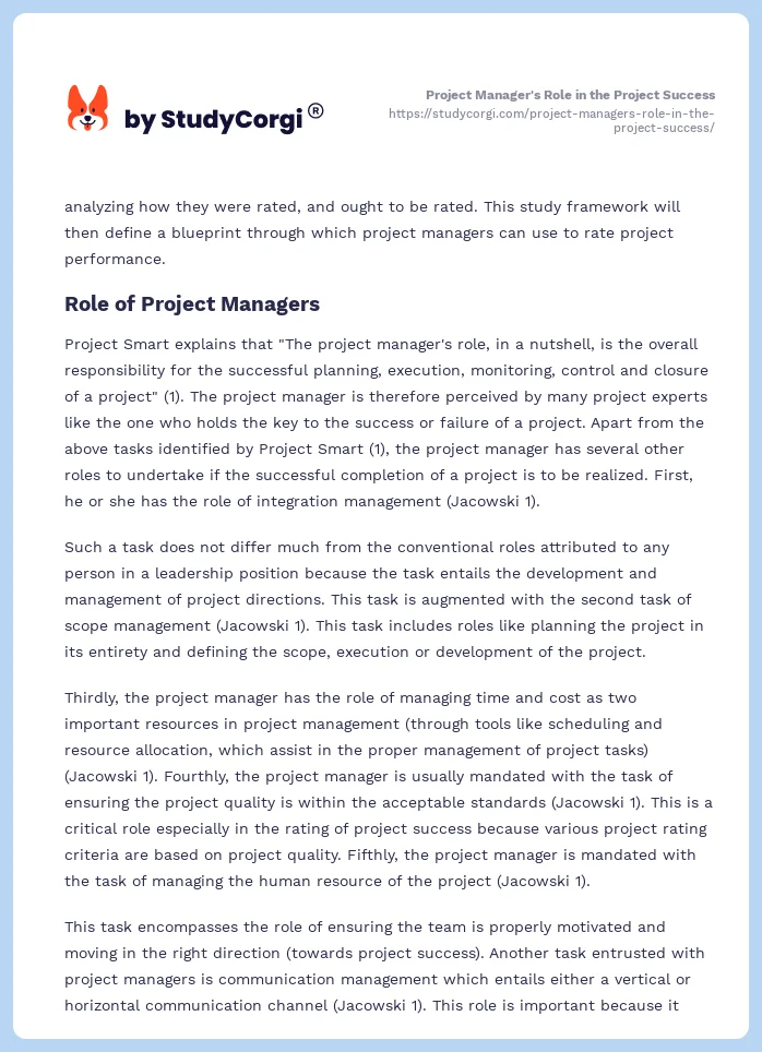 Project Manager's Role in the Project Success. Page 2
