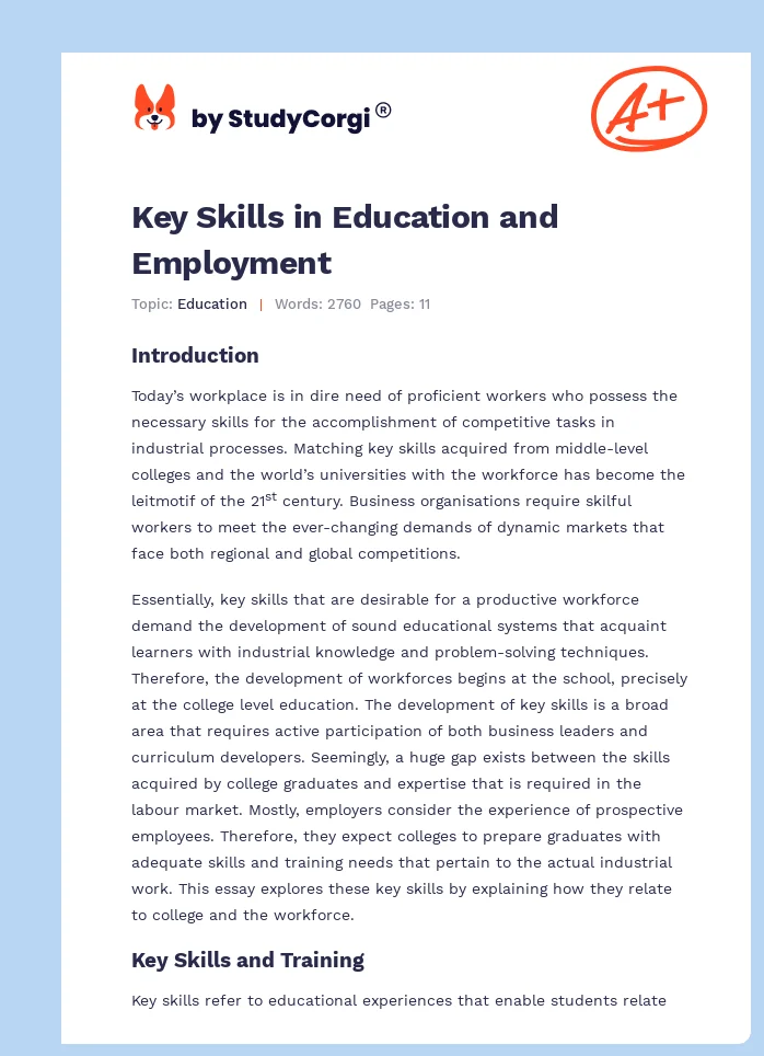 Key Skills in Education and Employment. Page 1
