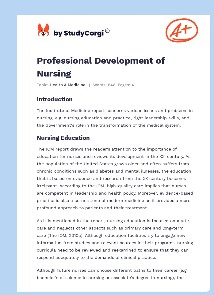Professional Development of Nursing. Page 1