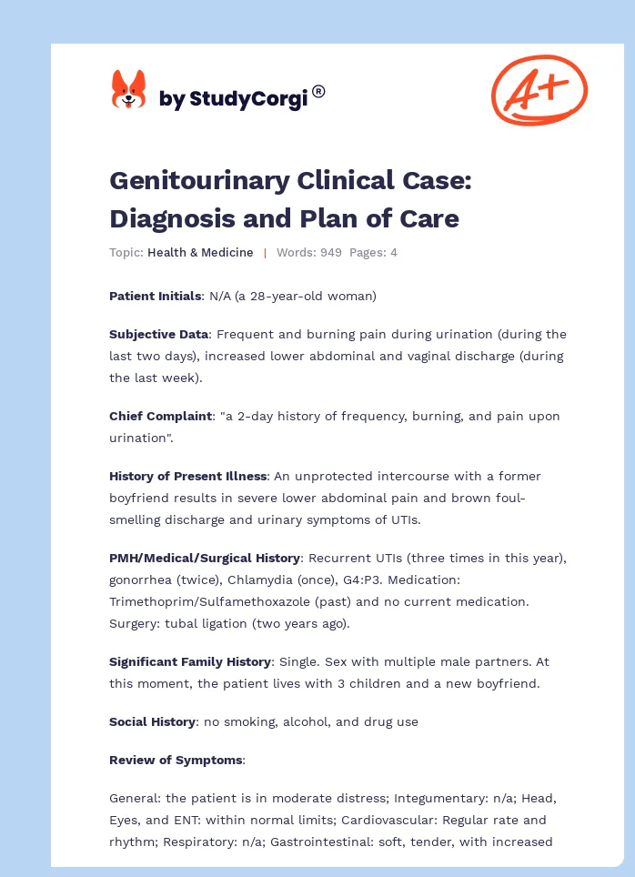 Genitourinary Clinical Case: Diagnosis and Plan of Care. Page 1